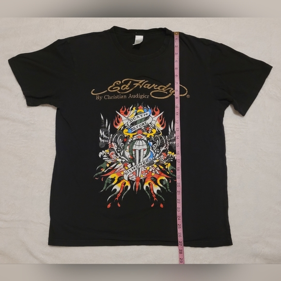 Y2K Vintage Ed Hardy "Death Before Dishonor" T-Shirt Authentic Serialized Tag XL - Picture 3 of 9